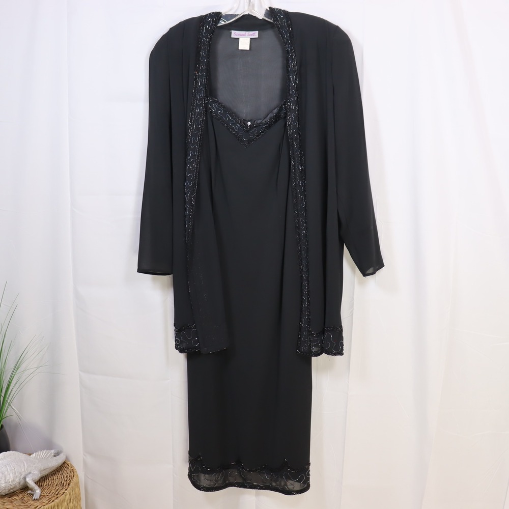Samuel Scott Beaded Dress Set 18W Black Women Formal‎ Evening Wedding